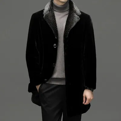 Winter Real Mink Plush Fur Coat Mens Loose Mid Length Jacket Black Warm Overcoat • $257.34