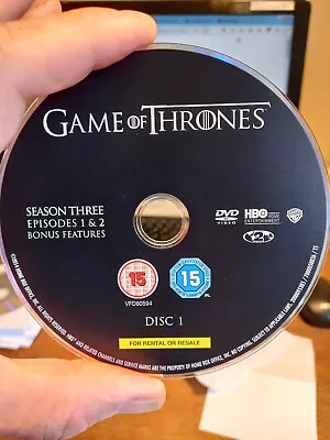 Game Of Thrones DVD Season 3 Dvd Disk Number 1 Only ! Episode 1 &2 VGC • £2.49