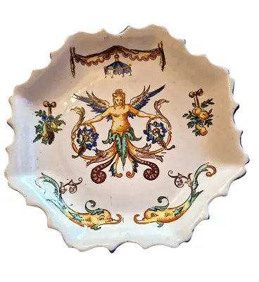 £75 • Buy Antique French Gien Pottery Faience Scallop Plate 1870s Mythological Angles VGC
