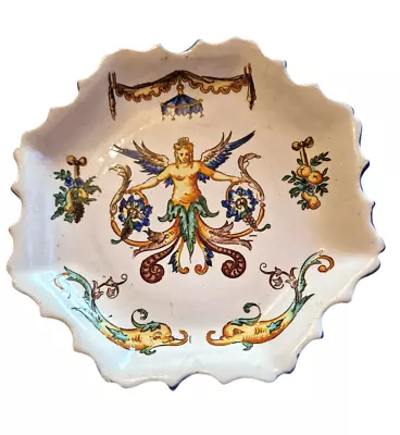 £75 • Buy Antique French Gien Pottery Faience Scallop Plate 1870s Mythological Angles VGC