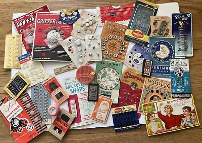 Mixed Lot Of Vintage Sewing Notions Buttons Needles Snaps Hook And Eyes Etc • $20