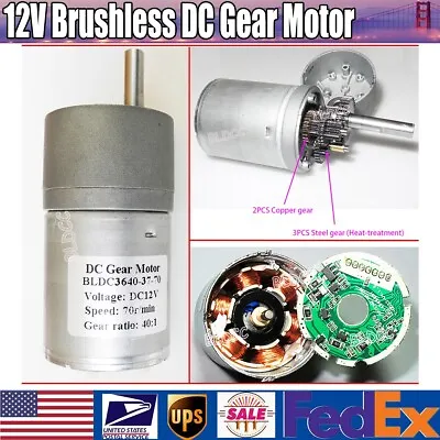 70RPM 12V-20V CW/CCW Brushless DC Gear Motor Dual Channel Pulse Built-in Driver • $26.99