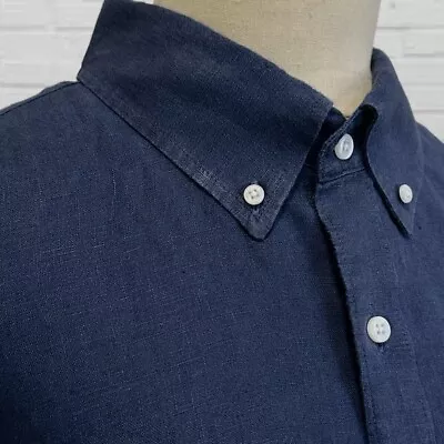 J Crew 100% Irish Linen Men's Shirt Size XL Baird McNutt Dark Blue Long Sleeve • $29.87