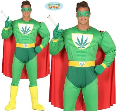 Mens Marijuana Superhero Fancy Dress Costume Weed Man Super Hero Stag Do Suit Fg • £29.99