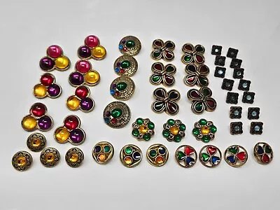 Lot Of Assorted Vintage Gold Plastic Sewing Shank Buttons With Rhinestones • $24.99