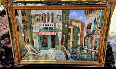 Vintage 1960 Original Signed Oil Colorful Venice Painting Ornate Gold Frame Rare • $185