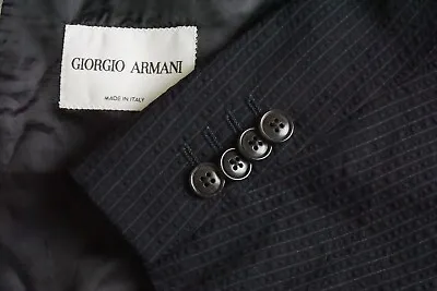 Giorgio Armani Navy Blue Seersucker Wool Blend 2 Pc Suit Jacket Pants Sz 46 • $229.99