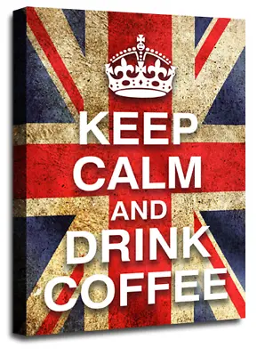 Keep Calm Art Print Red White Blue Drink Coffee Quote Framed Canvas Wall Picture • £29.99