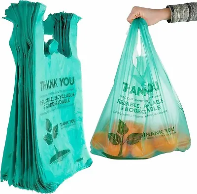 Bags 1/6 Large 22 X 6.5 X 12 Biodegradable T-Shirt Plastic Grocery Shopping Bags • $13.05