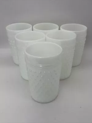 Vintage Anchor Hocking Hobnail Milk Glass 4.5  Tall Tumblers Set Of 6 MINT • $34.95