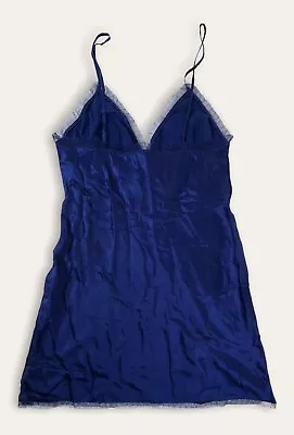 Victorias Secret Womens Silk  Mini Slip Dress Size M Blue Pullover Deep Royal • $35