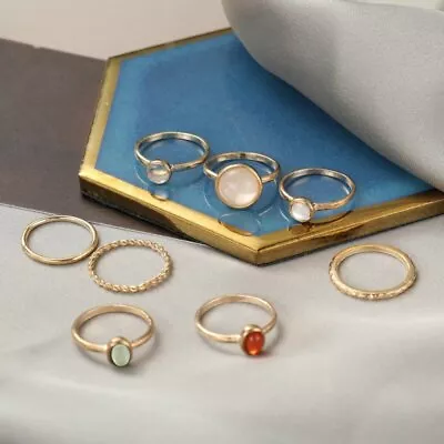 8Pcs/set Colorful Stone Rings Sets Finger Knuckle Geometric Round Women Jewelry • $1.96