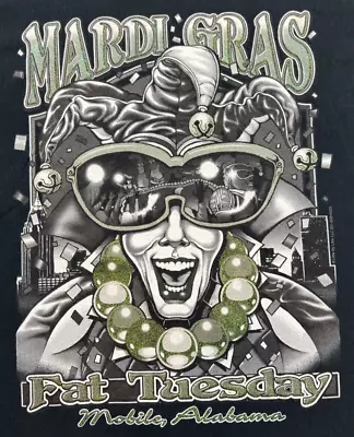 Mardi Gras Shirt Large Black Glitter Beads Fat Tuesday Mobile Alabama • $17.77