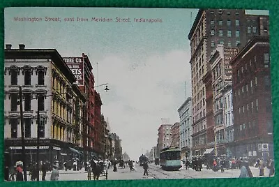 1910 Vintage Postcard Washington St. East From Meridan St. Indianapolis • $5