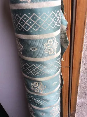 £114.99 • Buy GREEN CURTAIN FABRIC 10m Mid Green Fleur De Lys Stripe Jacquard