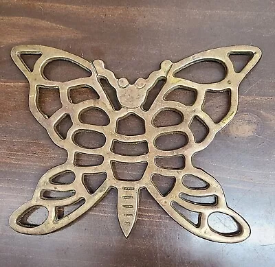 Vintage Brass Butterfly Trivet Wall Hanging Footed Mid Century Modern MCM Boho • $8