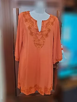 Monoreno Beach Women’s Dress Sz Medium Orange Embroidered Boho  • $9