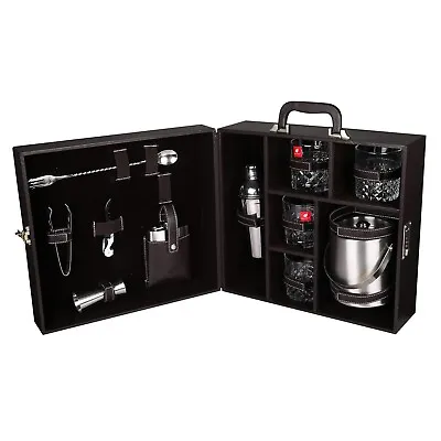 Bar Accessories Mini Bar Set Portable Leatherette Briefcase Travel Kit Gift • $410.40