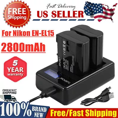 2X EN-EL15 EN EL15a Battery + LCD Dual Charger For Nikon D7000 D750 D7200 D800 • $18.99