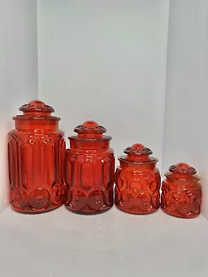 4pcs Vintage MCM LE Smith Amberina Glass Moon And Stars Canisters W/lids • $99.99