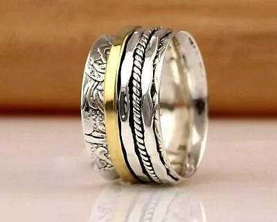 Solid 925 Sterling Silver Handmade Ring Meditation Spinner Wide Band Ring J-07 • $12.73
