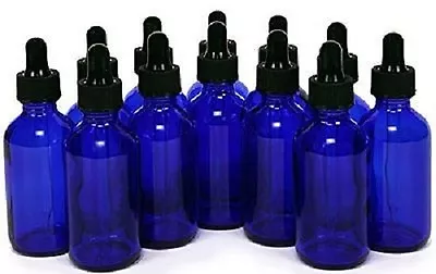 12 Pack Of Cobalt Blue 2 Oz Glass Bottles With Glass Eye Droppers NEW !  • $13.88