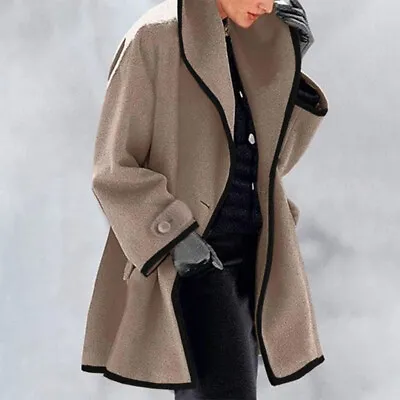 £28.81 • Buy Womens Button Up  Hooded Wool Overcoat Top Ladies Solid Trench Jacket Coat Coat