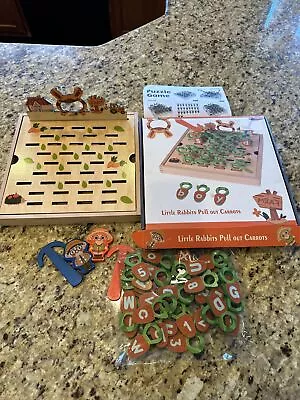 Montessori Puzzle Game Little Rabbits Pull Out Carrots Letters Numbers Wood Toy! • $6.99