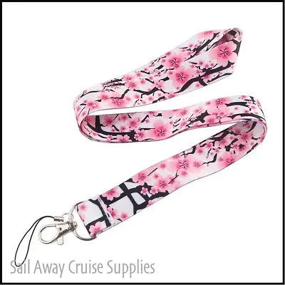 Cherry Blossom LANYARD. Neck Key ID Card Holder. WHITE.Japan. WorkTravelCruise • $9.95