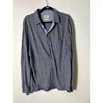 Men's Faherty Blue White Striped Long Sleeve Polo Shirt Sz L • $22