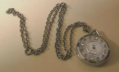 Vintage Webster Silver Tone Pendant Watch W/Rhinestone Accents - Non-Working • $2.50