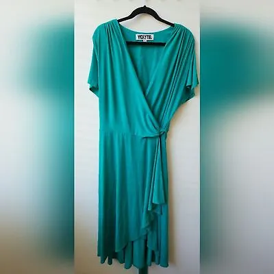 Vicky Tiel Wrap Dress With Slit Flutter Sleeves Green 1X Plus Size … • $50