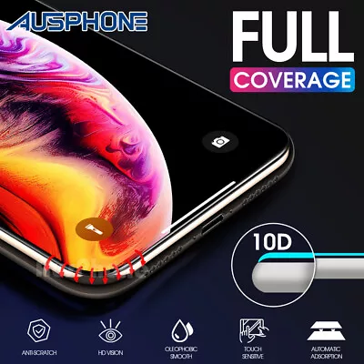 For IPhone 11 Pro X XS Max XR 10D FULL Cover Tempered Glass Screen Protector • $7.95
