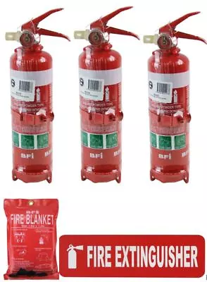 3x Fire Extinguisher 1kg ABE Professional Dry Powder 1kg + 1 X Fire Blanket NEW • $149.95