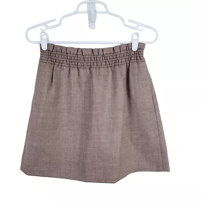 J.Crew Mini Skirt Women 4 Brown Herringbone Elastic Waist 100% Wool Lined Flared • $13.85