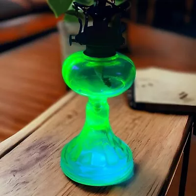 GLOWS Green Vaseline Uranium Depression Glass Oil Lamp • $119.99