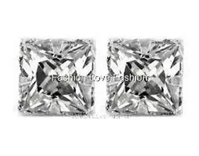 Clear Square CZ Cubic Zirconia Magnetic Clip On Stud Earrings Men Women 4mm 10mm • $5.99