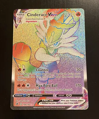 Cinderace Vmax Secret Rare 194/192 Pokemon Card NM Rebel Clash Sword Shield • $24.99