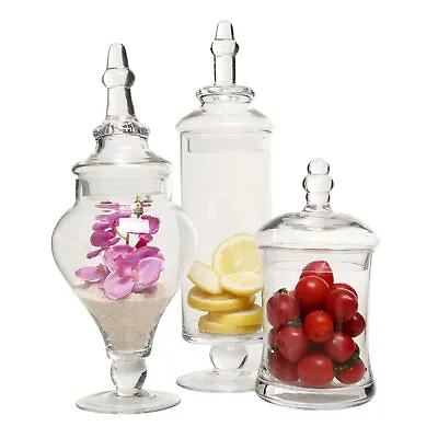 £58.93 • Buy Clear Glass Apothecary Jars (3 Piece Set) Decorative Weddings Candy Buffet