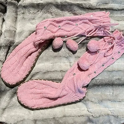 Victoria’s Secret PINK Cable Knit Rhinestone Mukluk Boot Slipper Medium (7/8) • $49.99