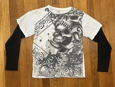 MMA Elite Thermal Long Sleeve Shirt Mens Size Small S Y2K White Skull Grunge • $45