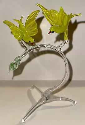 Murano Glass Two Yellow Birds On A Branch Figurine • £34.99