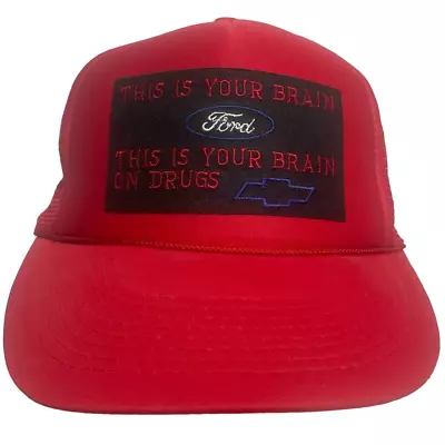 Vtg Snap-back Hat -this Is Your Brain (ford) This Is Your Brain On Drugs (chevy) • $10.99