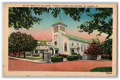 C1950's Mary's Of The Mount Catholic Church Rectory Cross Mt. Pocono PA Postcard • $9.98