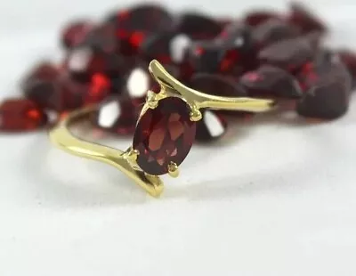 Oval Cut Lab Created Red Garnet Diamond Engagement Ring 14K Yellow Gold Plated • $68.99