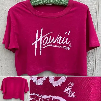 Vintage Hawaii Half Shirt Crop Top T Shirt Poly Tees Hawaii 1980s Single Stitch • $149.50