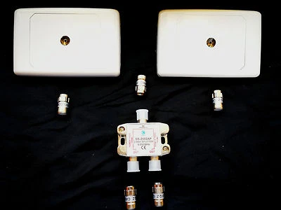 $75.28 • Buy 2 Way Tv Outlet Expansion Kit (2) Cable Plugs Splitter Leads Rg6 Quad Pre Done