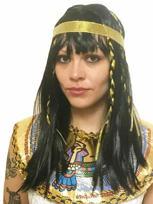 Adult Ladies Cleopatra Wig Egyptian Queen Goddess Braided Book Week Fancy Dress • £2.99