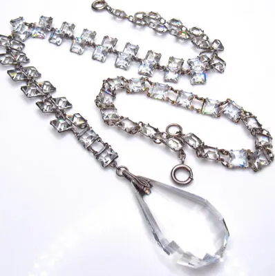 Vintage Art Deco Sterling Crystal Necklace Bracelet SET Riviere • $499