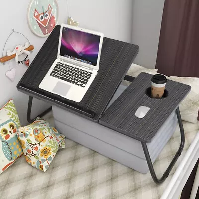 Adjustable Bed Tray With Folding Legs Serving Breakfast Lap Tray Table Cup Hold • £13.94